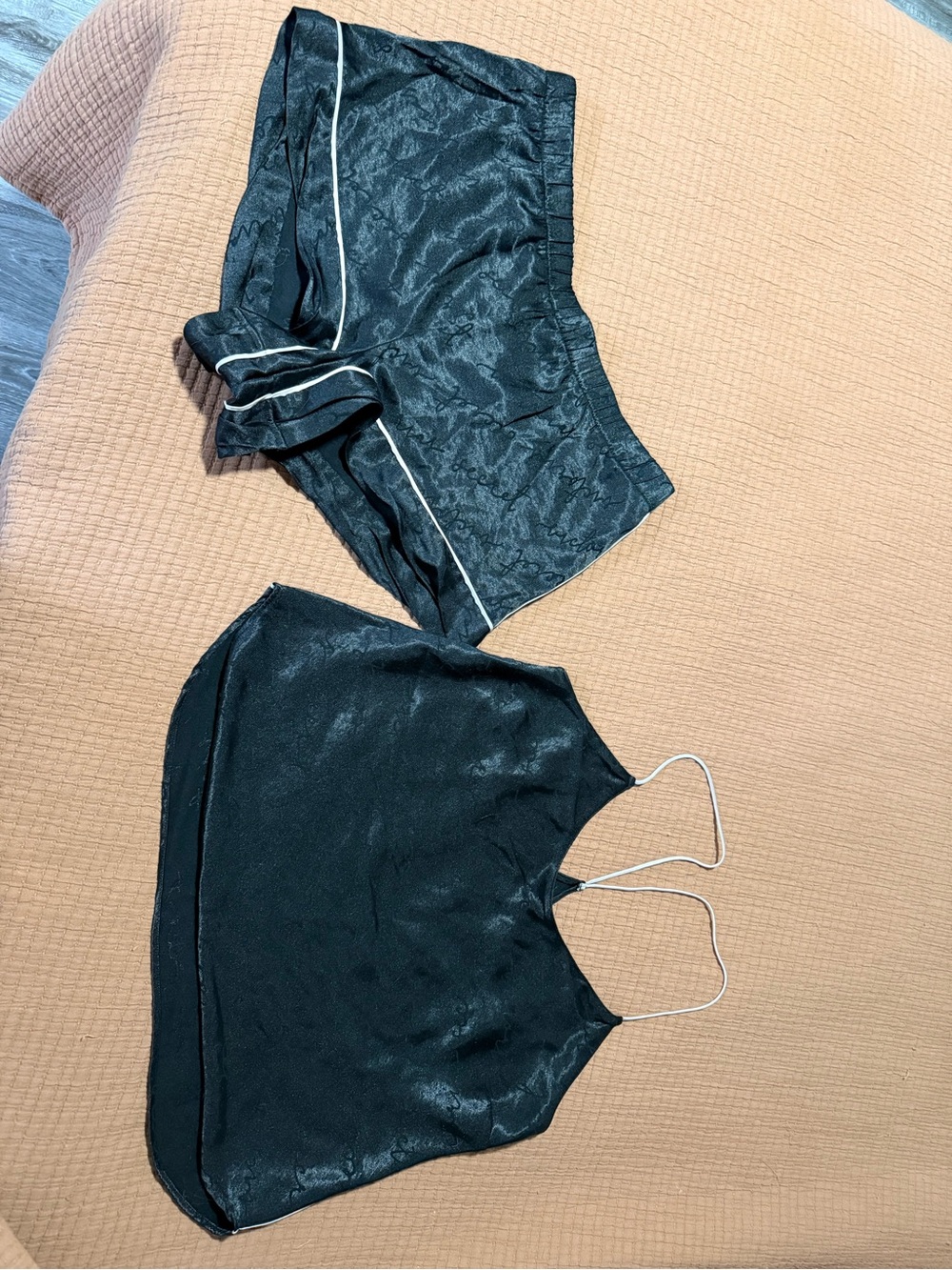 Black Satin Cami Top with Spaghetti straps and boxer set